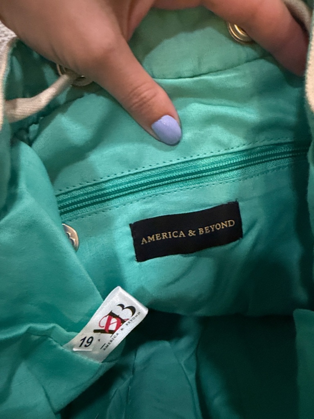 Embroidered Drawstring Backpack with Neon Pink & Turquoise Accents - Picture 5 of 5